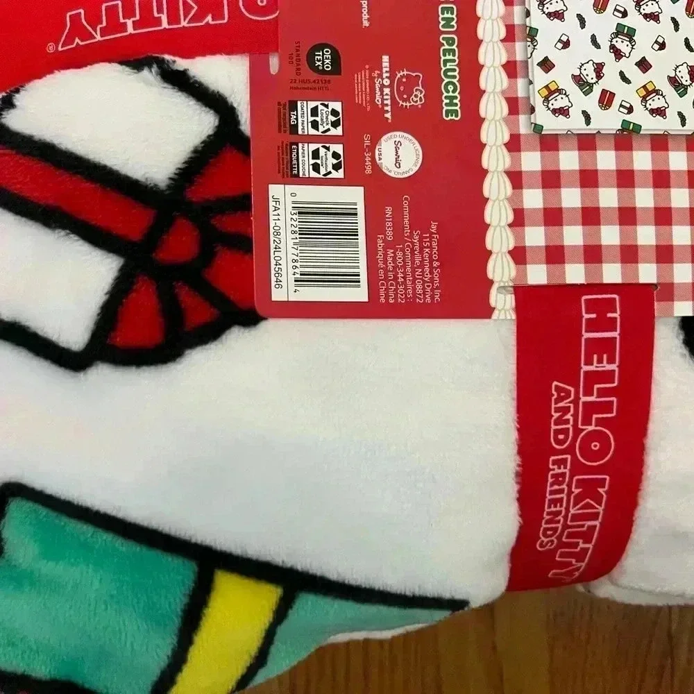 Hello Kitty Christmas Blanket Twin White Santa NWT gingerbread Kitty